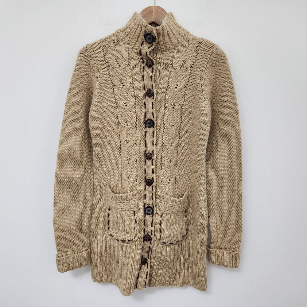NICK & MO Women's Beige Cable Knit Long Cardigan Sweater Button Closure Size M